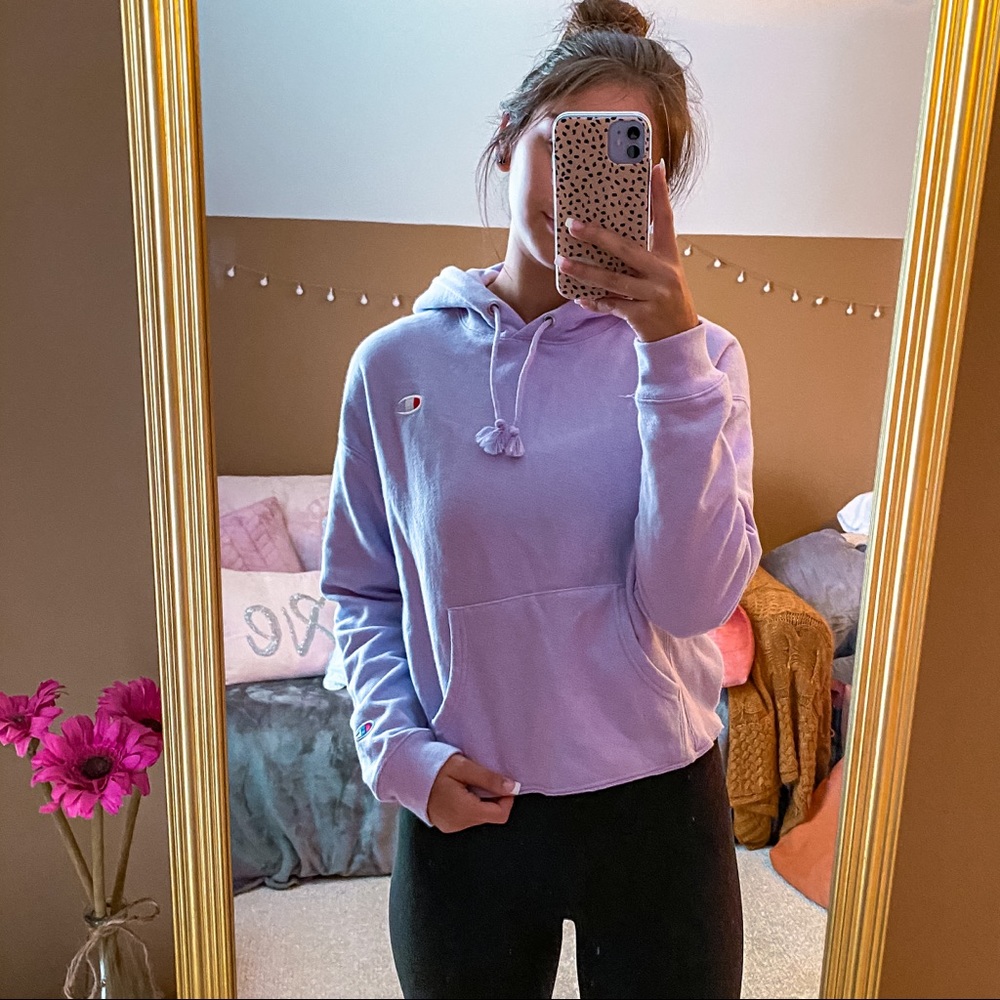 Champion Light Purple Lavender Cropped Hoodie Med